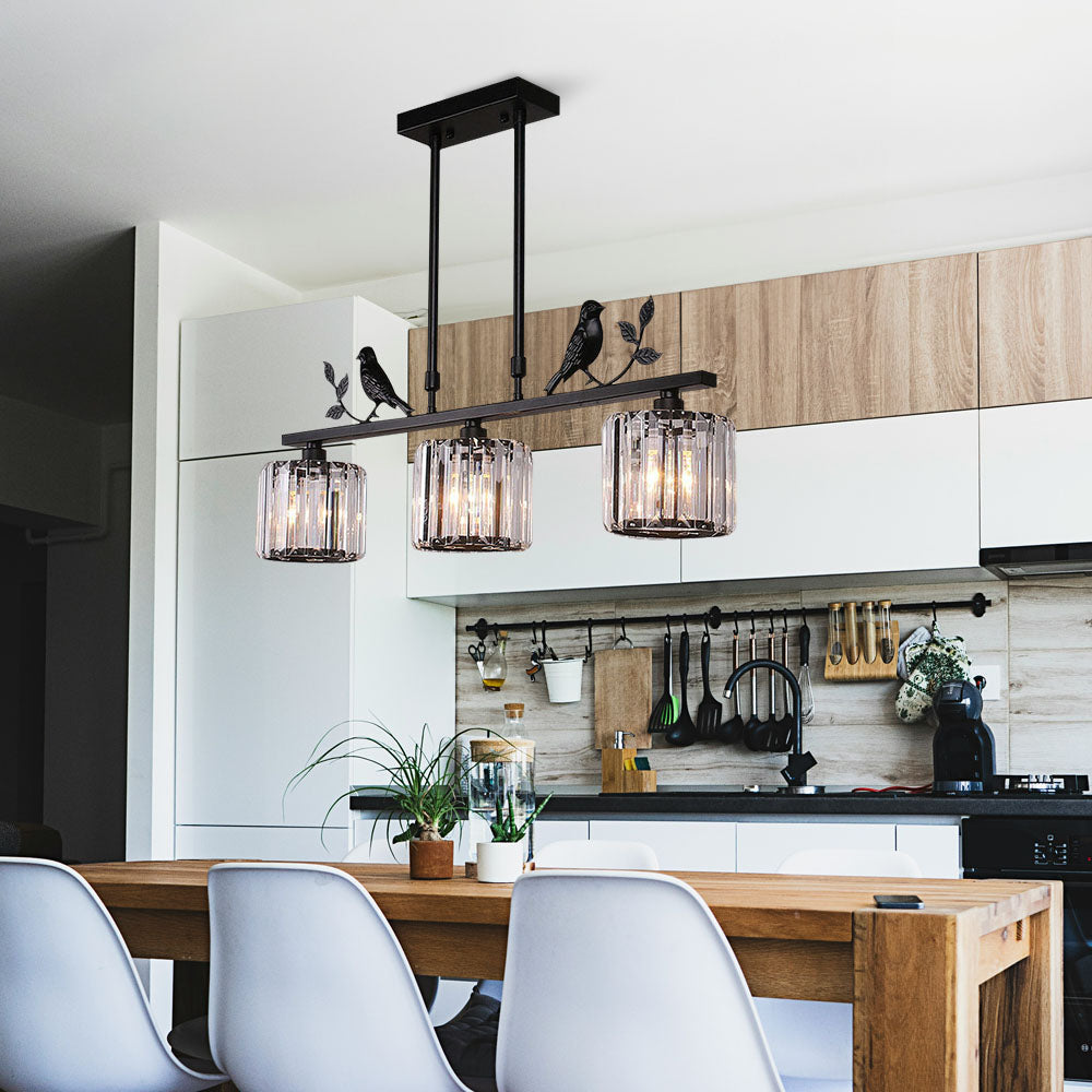 Birdie Crystal Island Chandelier | Multi-Head Pendant | 26.77 x 27.56 in | Elegant Long Chandelier | Brick by Brick