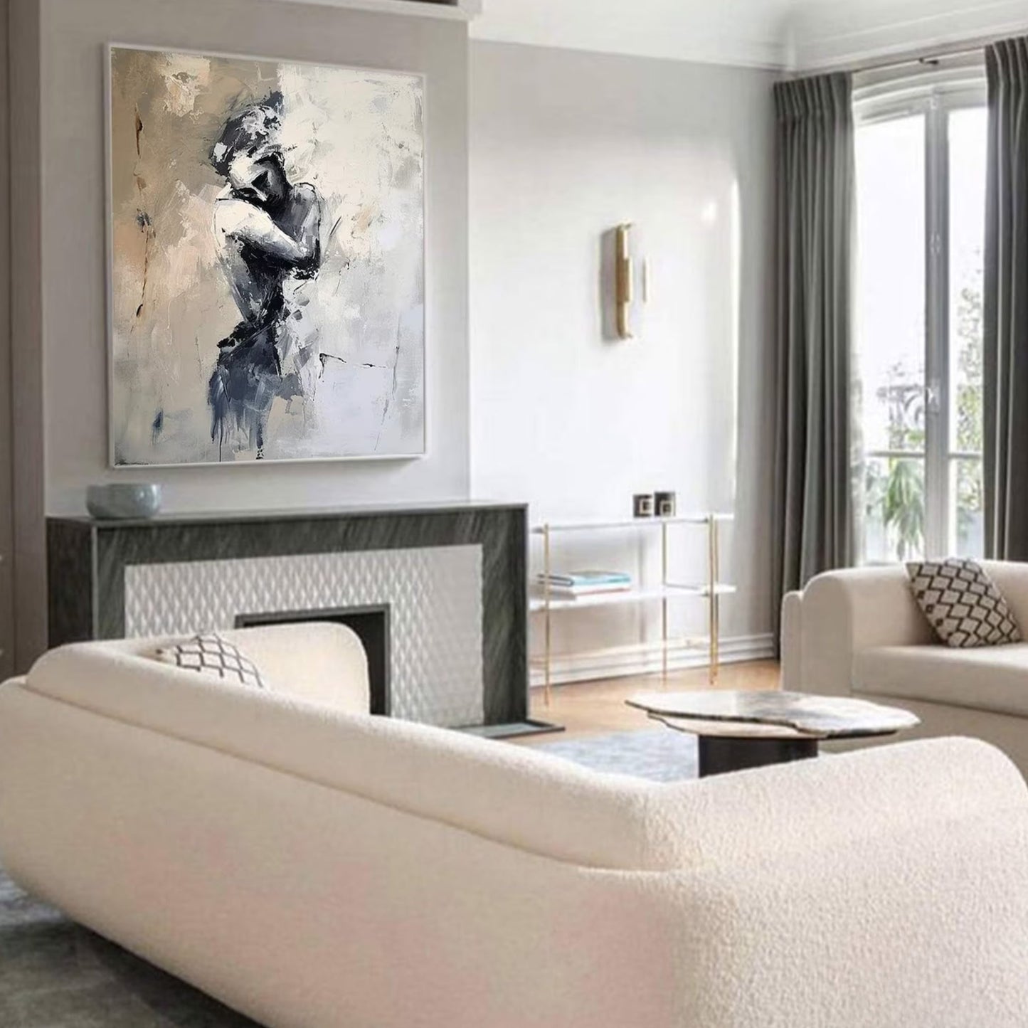 Contemporary Abstract Oil Painting | Height 35 - 83 in | Expressive Grayscale Canvas | Emotional Artwork | Brick by Brick