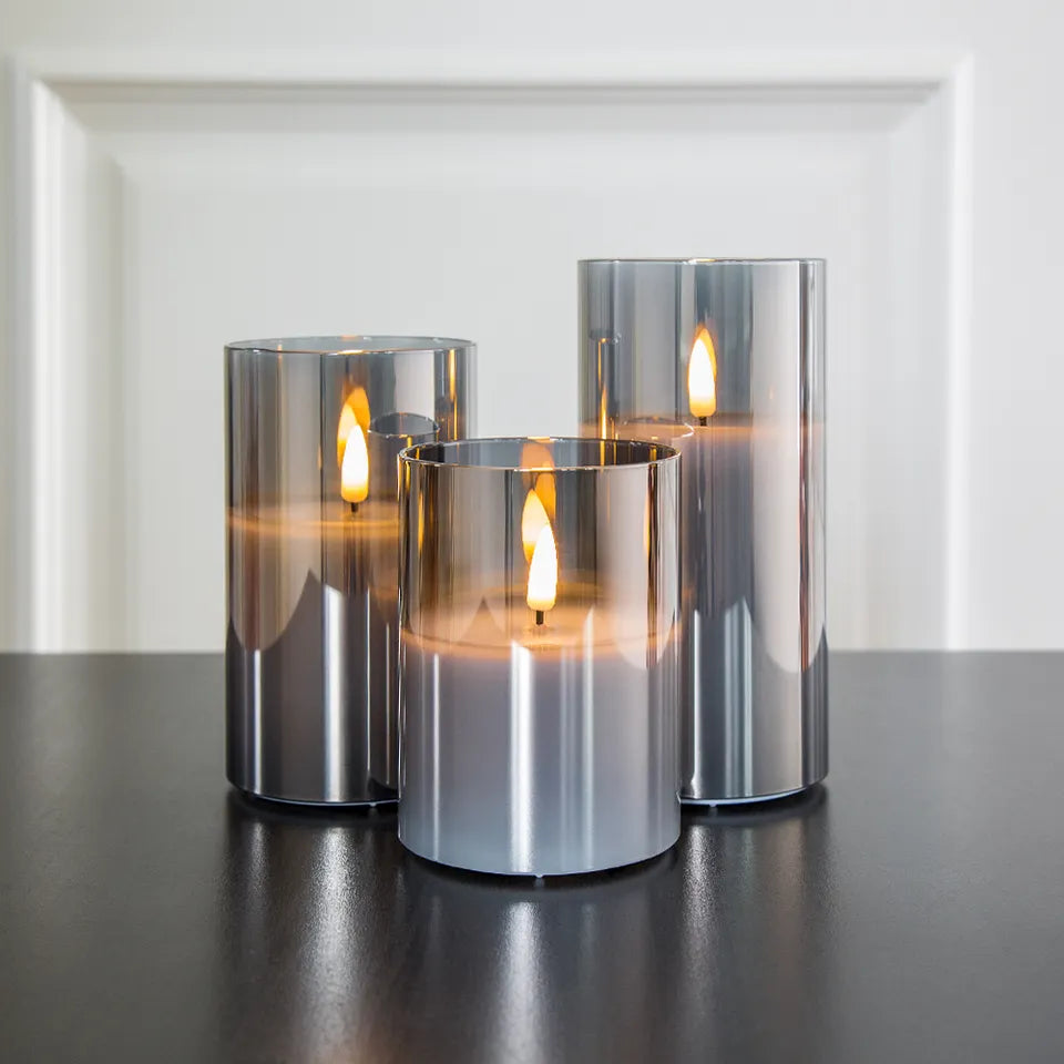Flameless LED Candles | Table Lamp | 3-Piece Set | Realistic Flickering Glow | Metallic Finish | Brick by Brick