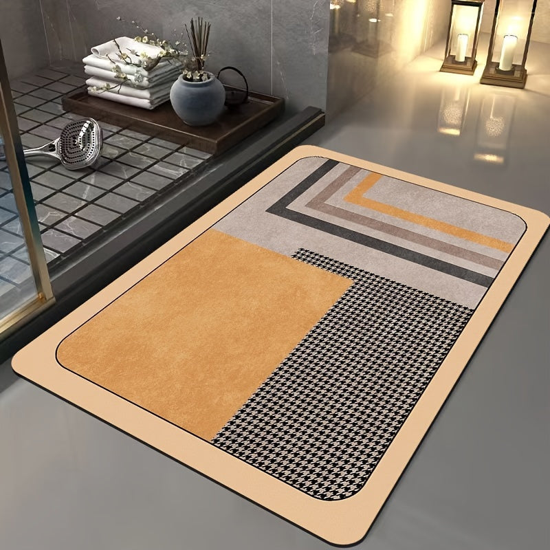 Non Slip Bath Mat | Geometric Diatomite Bathroom Rug | Quick-Dry with Rubber Backing | Brick by Brick