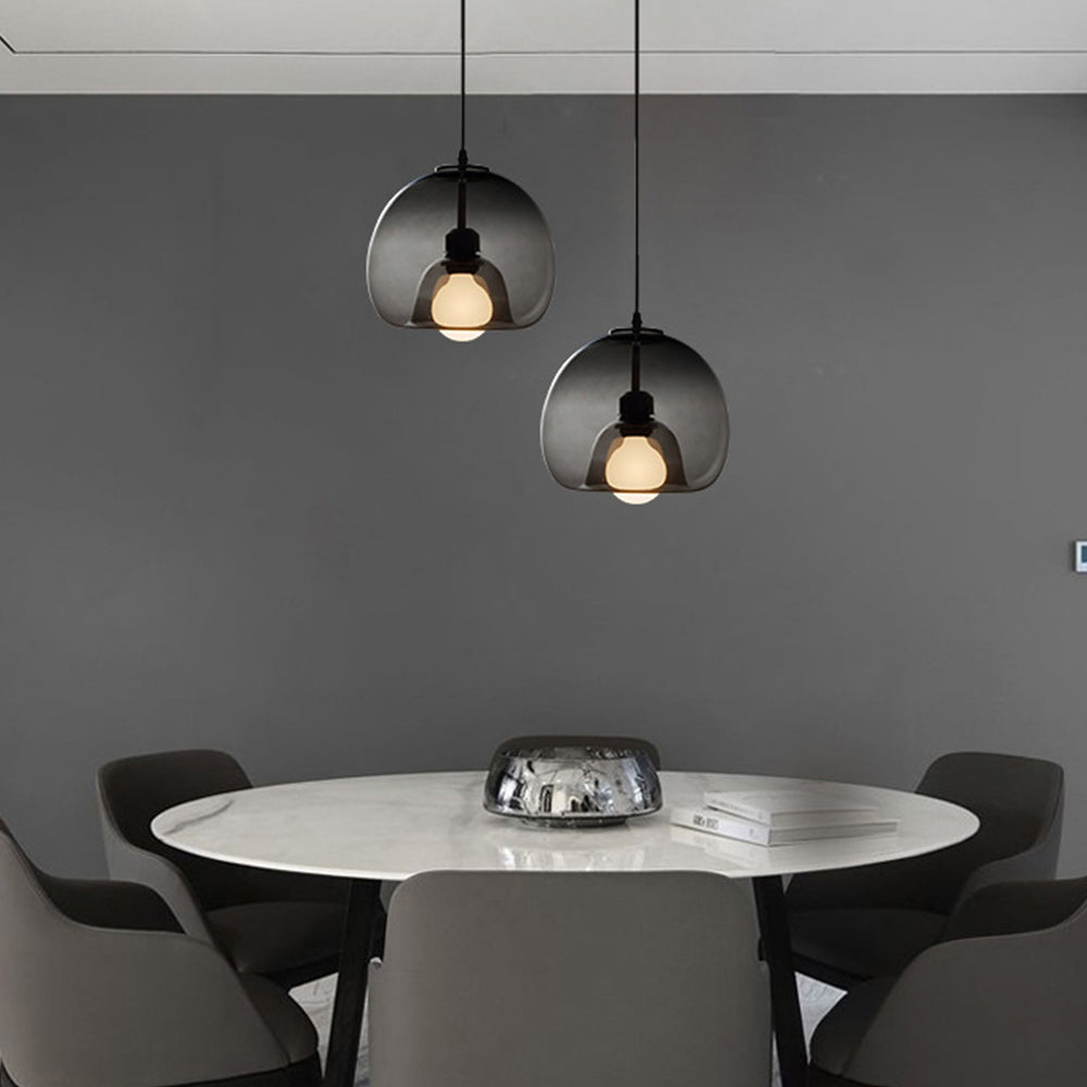 Globe Glass Pendant Light | D 9.8 x H 59.1 in | Amber/Smoky Grey Glass Dome Ceiling Fixture | Contemporary Style | Brick by Brick