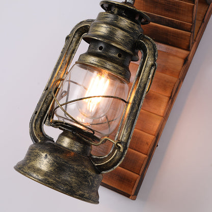 Rustic Lantern Wall Lamp | 4.7x15.7" | Pine Wood & Metal | E27 LED Compatible | Brick by Brick