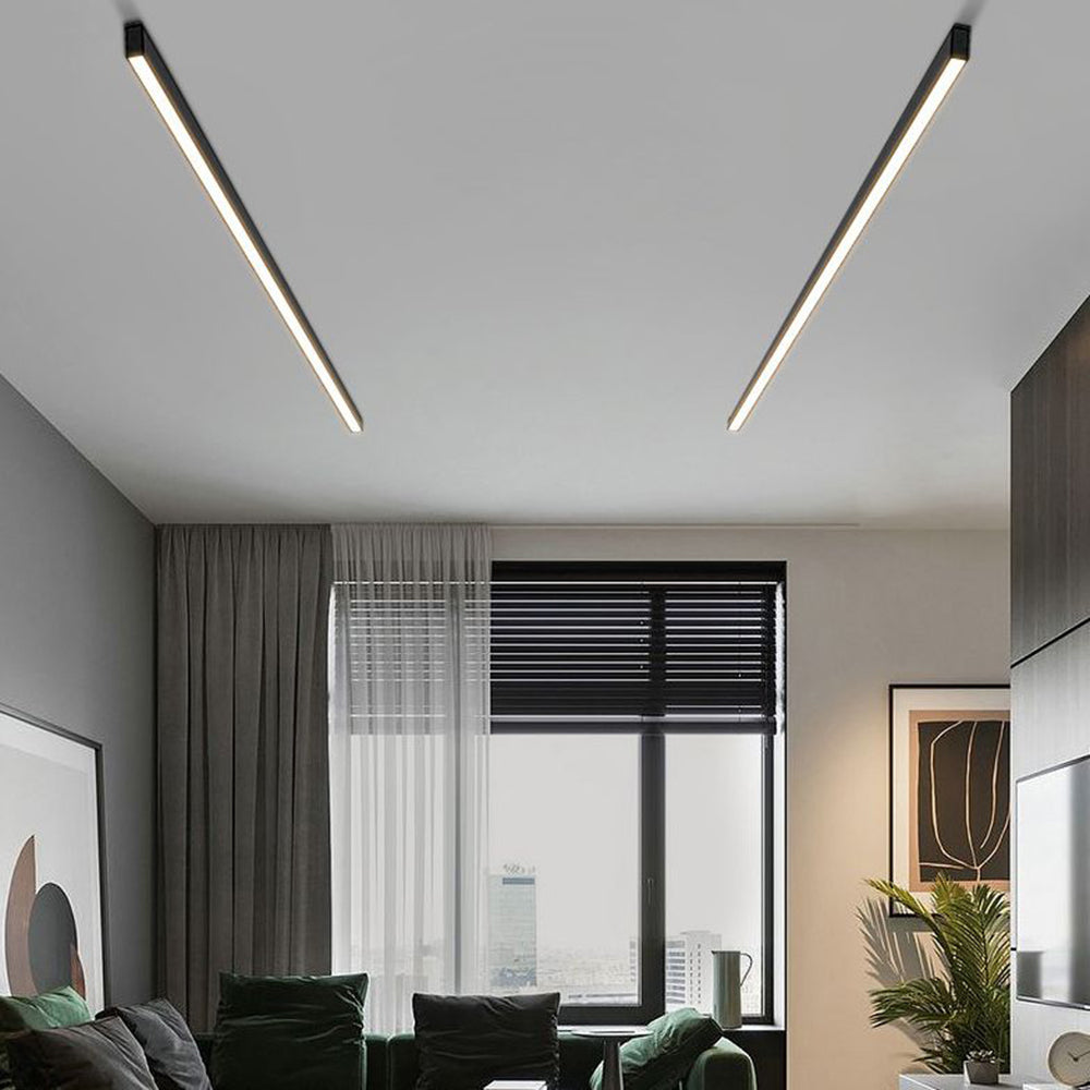 Contemporary LED Linear Ceiling Light | 23.6–47.2 in | Dimmable Flush Mount |Black Metal | Brick by Brick