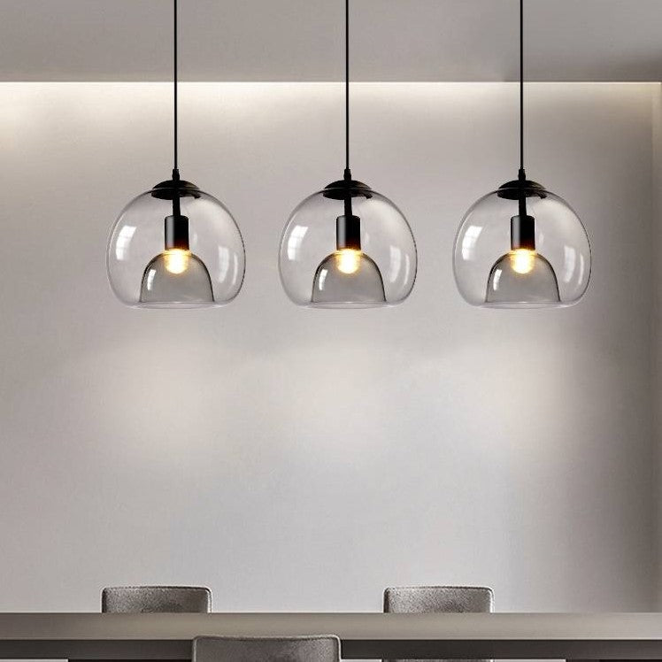 Globe Glass Pendant Light | D 9.8 x H 59.1 in | Amber/Smoky Grey Glass Dome Ceiling Fixture | Contemporary Style | Brick by Brick