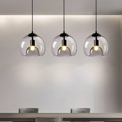 Globe Glass Pendant Light | D 9.8 x H 59.1 in | Amber/Smoky Grey Glass Dome Ceiling Fixture | Contemporary Style | Brick by Brick