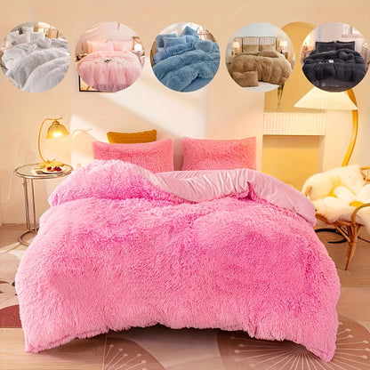 Plush Velvet Bedding Set | 3-4 Pieces Set 59 - 86.6 in | Soft Duvet Cover with Pompom Trim | Cozy & Elegant Bedroom | Brick by Brick