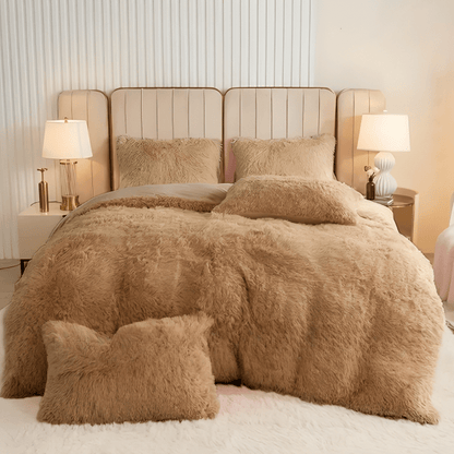 Plush Velvet Bedding Set | 3-4 Pieces Set 59 - 86.6 in | Soft Duvet Cover with Pompom Trim | Cozy & Elegant Bedroom | Brick by Brick