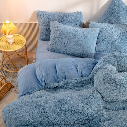 Plush Velvet Bedding Set | 3-4 Pieces Set 59 - 86.6 in | Soft Duvet Cover with Pompom Trim | Cozy & Elegant Bedroom | Brick by Brick