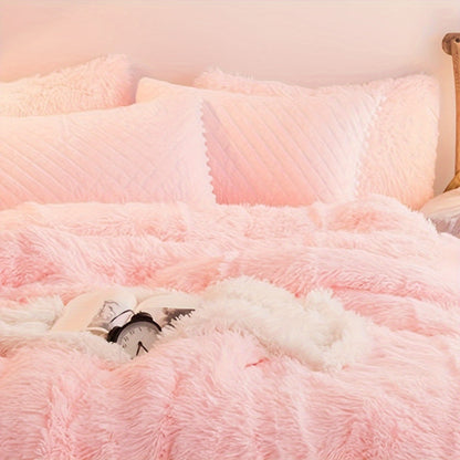 Plush Velvet Bedding Set | 3-4 Pieces Set 59 - 86.6 in | Soft Duvet Cover with Pompom Trim | Cozy & Elegant Bedroom | Brick by Brick