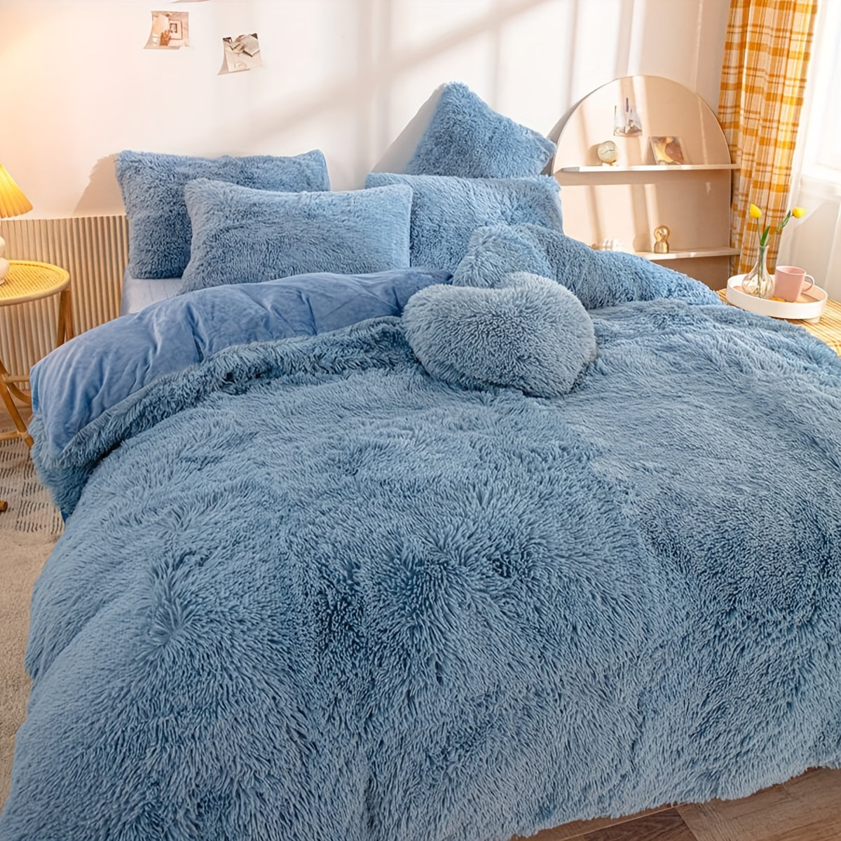 Plush Velvet Bedding Set | 3-4 Pieces Set 59 - 86.6 in | Soft Duvet Cover with Pompom Trim | Cozy & Elegant Bedroom | Brick by Brick