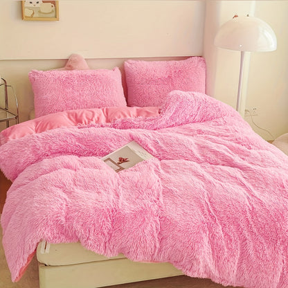 Plush Velvet Bedding Set | 3-4 Pieces Set 59 - 86.6 in | Soft Duvet Cover with Pompom Trim | Cozy & Elegant Bedroom | Brick by Brick