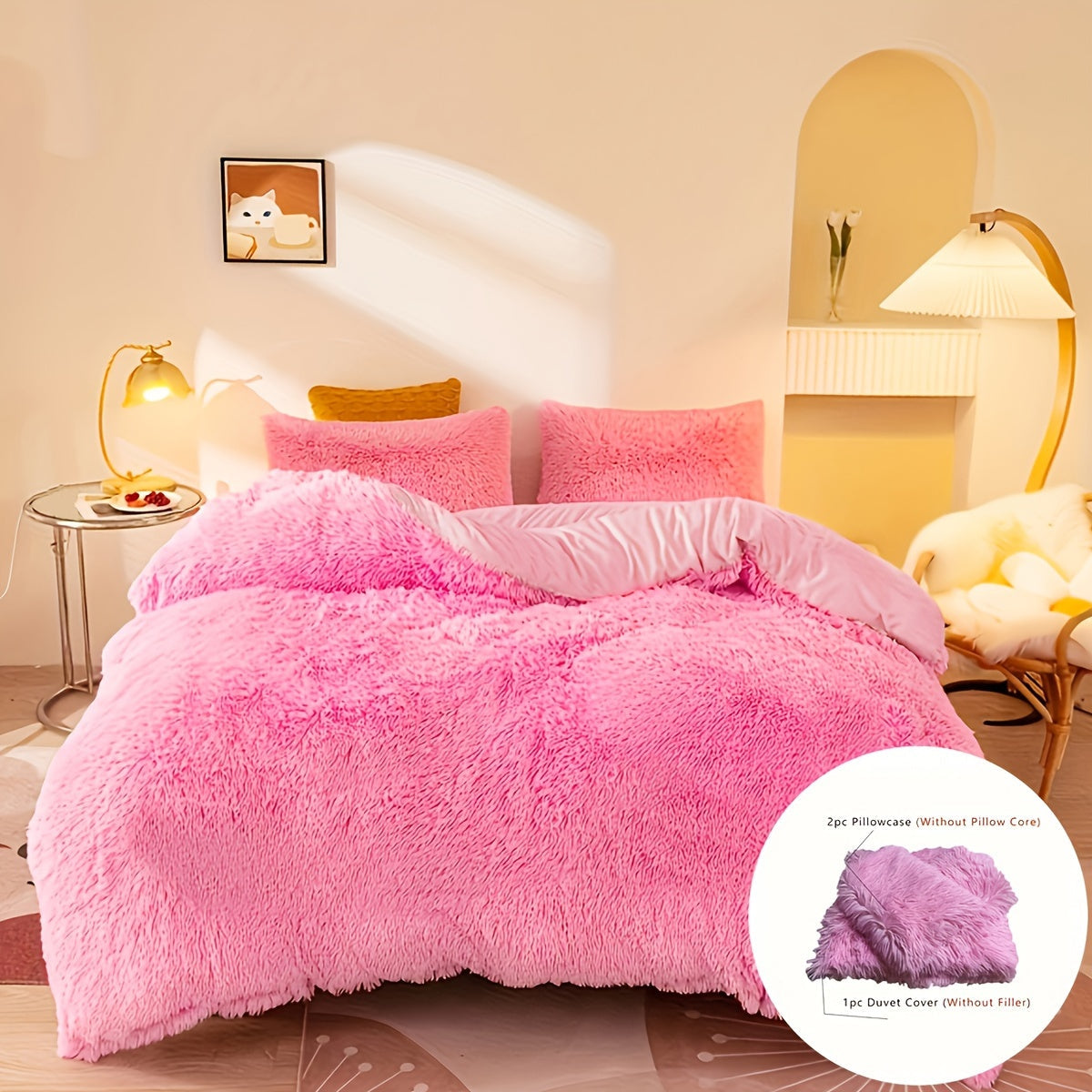 Plush Velvet Bedding Set | 3-4 Pieces Set 59 - 86.6 in | Soft Duvet Cover with Pompom Trim | Cozy & Elegant Bedroom | Brick by Brick