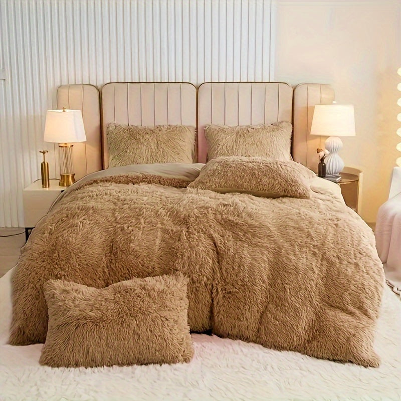 Plush Velvet Bedding Set | 3-4 Pieces Set 59 - 86.6 in | Soft Duvet Cover with Pompom Trim | Cozy & Elegant Bedroom | Brick by Brick