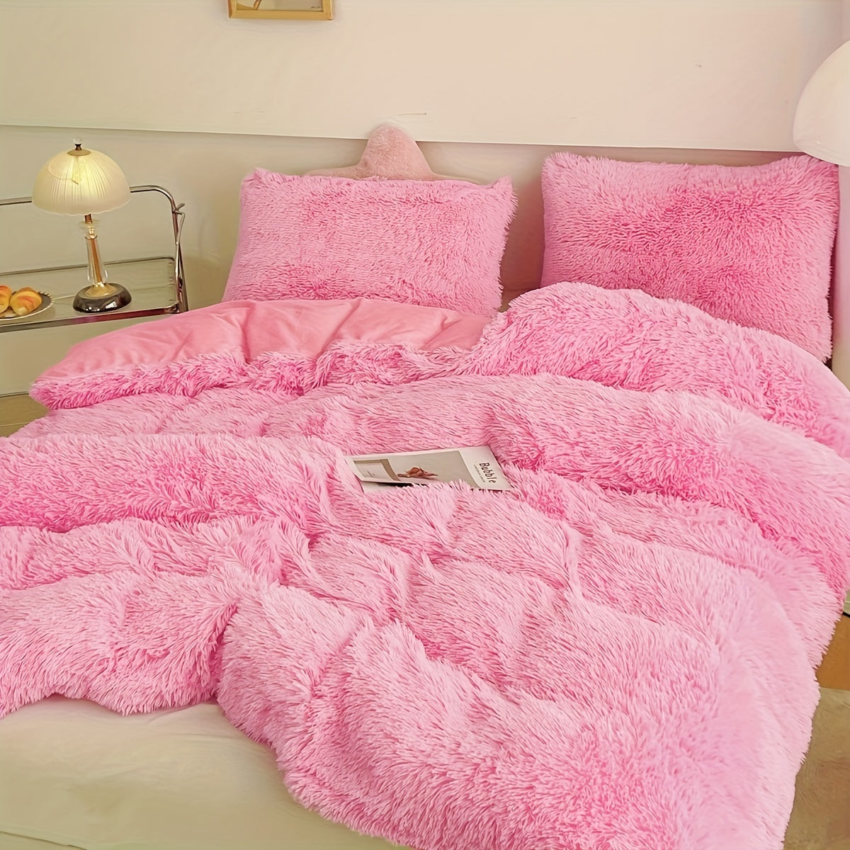 Plush Velvet Bedding Set | 3-4 Pieces Set 59 - 86.6 in | Soft Duvet Cover with Pompom Trim | Cozy & Elegant Bedroom | Brick by Brick