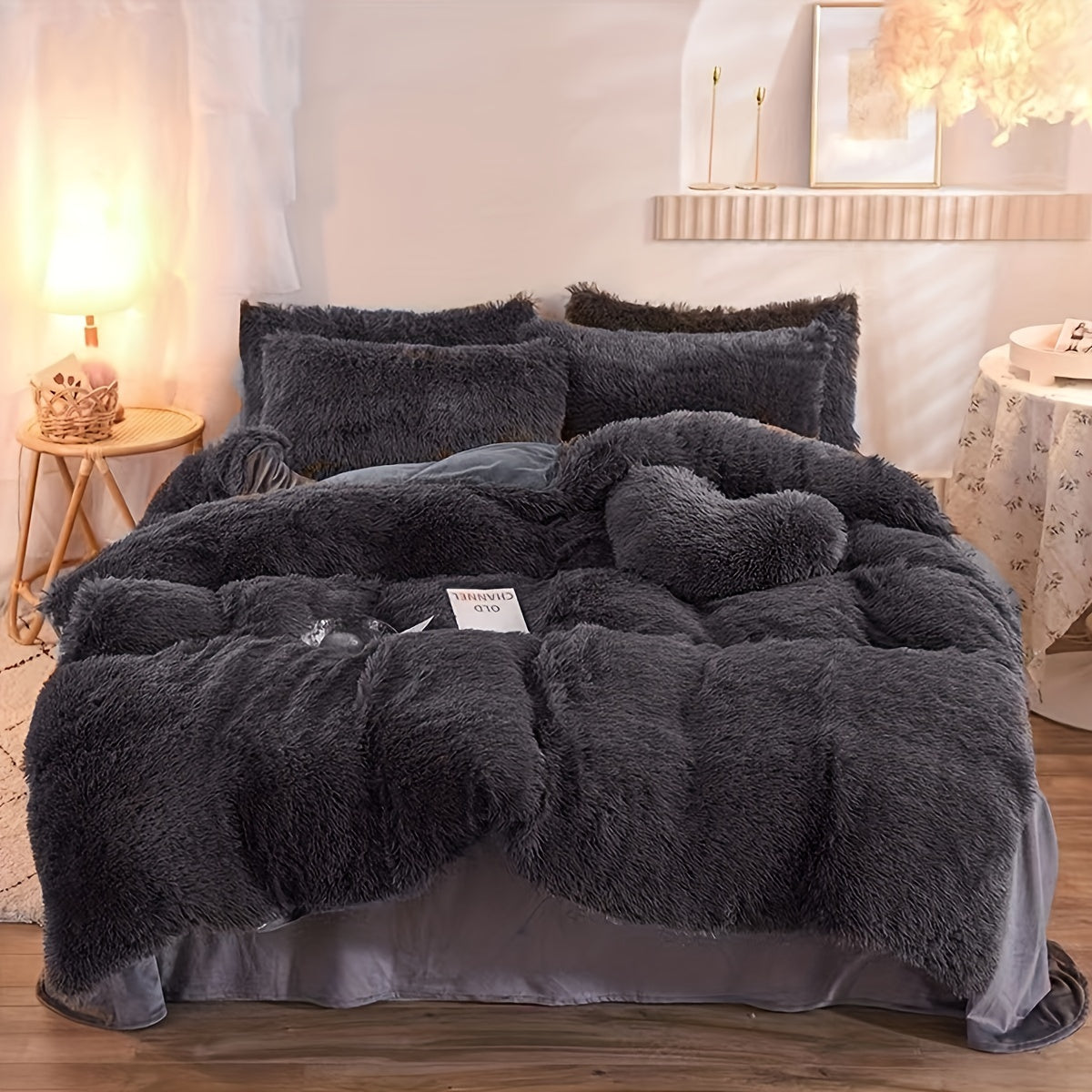 Plush Velvet Bedding Set | 3-4 Pieces Set 59 - 86.6 in | Soft Duvet Cover with Pompom Trim | Cozy & Elegant Bedroom | Brick by Brick