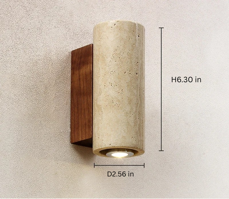 Wabi Sabi Marble Wall Lamp | 2.5 x 6.3 in | LED Bedside Sconce Light | Travertine Wood Design for Bedroom Living Room | Brick by Brick