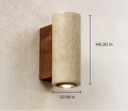 Wabi Sabi Marble Wall Lamp | 2.5 x 6.3 in | LED Bedside Sconce Light | Travertine Wood Design for Bedroom Living Room | Brick by Brick