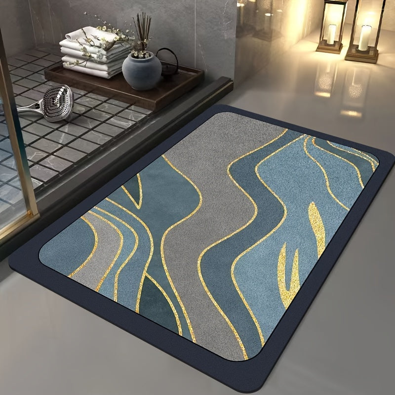 Non Slip Bath Mat | Geometric Diatomite Bathroom Rug | Quick-Dry with Rubber Backing | Brick by Brick