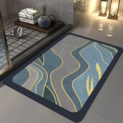Non Slip Bath Mat | Geometric Diatomite Bathroom Rug | Quick-Dry with Rubber Backing | Brick by Brick
