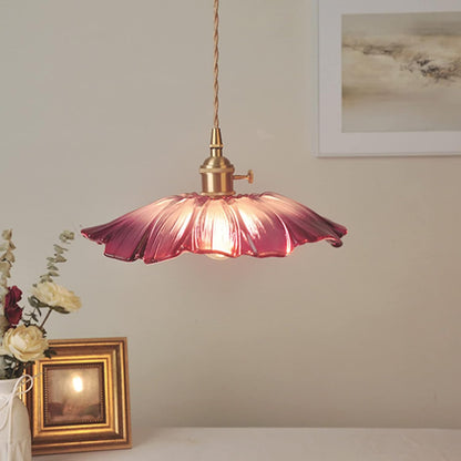 Vintage Floral Glass Pendant Light | Retro Elegance | Warm Glow | Adjustable Hanging | Brick by Brick