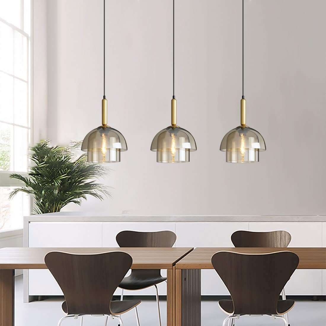 Glass Dome Pendant Light | Ceiling Light Fixture | H7.09-11.02 in | Modern Glass & Metal | Adjustable Hanging | Brick by Brick