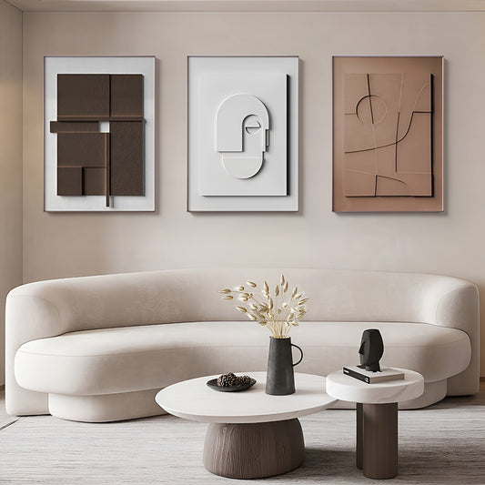 3D Japandi Wall Art | 19.7 x 27.6 x 1.4 in | Modern Canvas Decor | Set of 3 | Brick by Brick