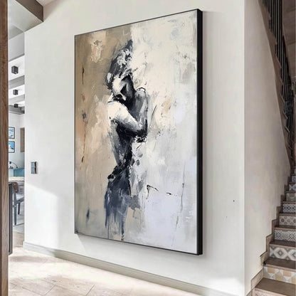 Contemporary Abstract Oil Painting | Height 35 - 83 in | Expressive Grayscale Canvas | Emotional Artwork | Brick by Brick