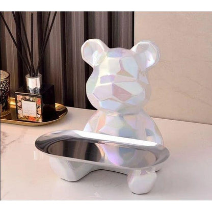 Ceramic Geometric Bear Ornament | 8 x 5 x 6 in | Modern Storage Tray & Piggy Bank | Decorative Sculpture | Brick by Brick