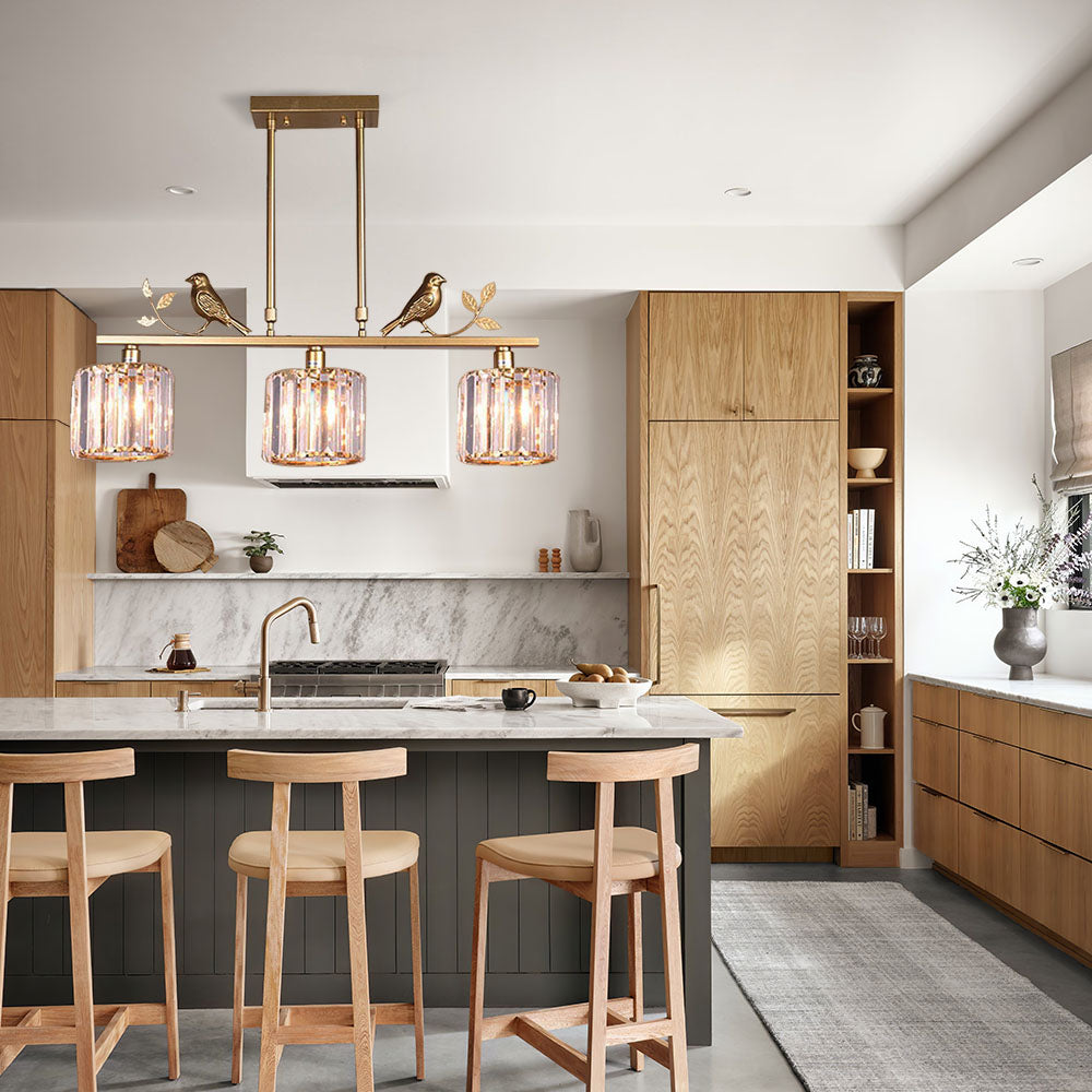 Birdie Crystal Island Chandelier | Multi-Head Pendant | 26.77 x 27.56 in | Elegant Long Chandelier | Brick by Brick
