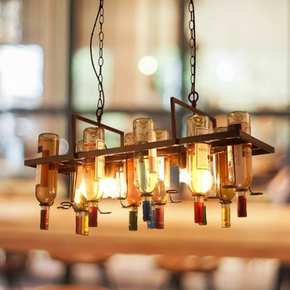 Retro Wine Bottle Pendant Lamp | H11.8 - H12.6 in | Vintage Loft Iron Chandelier | Bar Restaurant Cafe Hanging Light | Brick by Brick