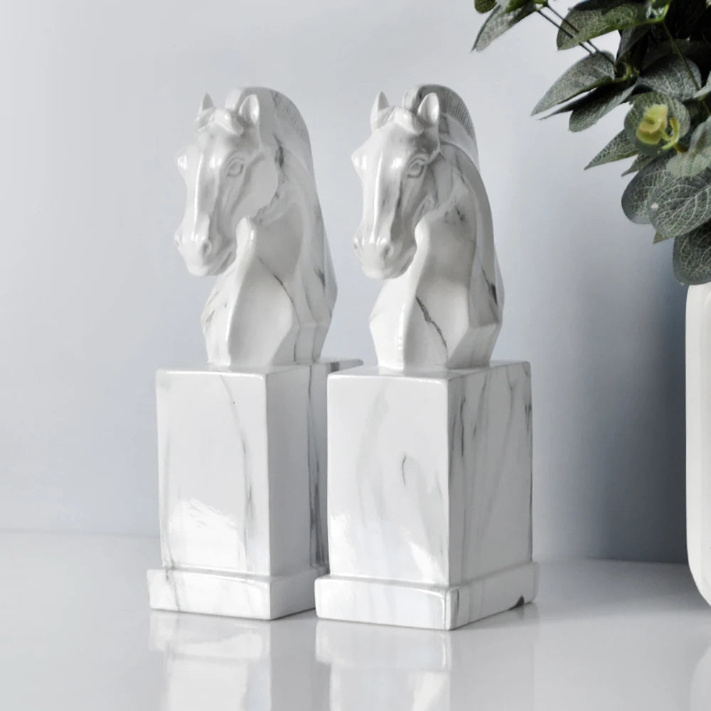 Quality Horse Bookend | H9.65 in | Marble-Like Resin Horse Head Statue | Elegant White Book Stand | Brick by Brick