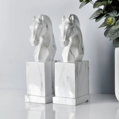 Quality Horse Bookend | H9.65 in | Marble-Like Resin Horse Head Statue | Elegant White Book Stand | Brick by Brick