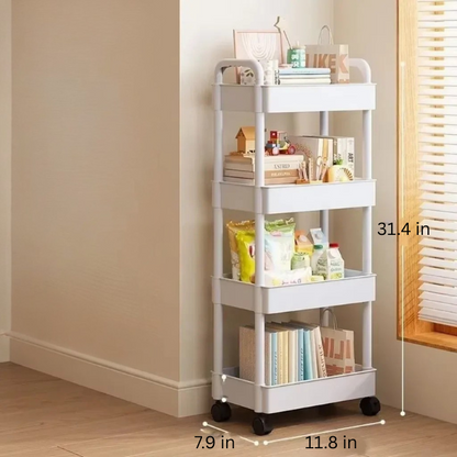 Rolling Storage Cart | White Multifunctional Shelves | Open Tier Organizer | Space-Saving Rack | Brick by Brick