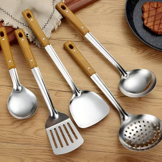 Kitchen Utensil Set | Stainless Steel | Wood Handle | Premium Cooking Tools for Daily Use
