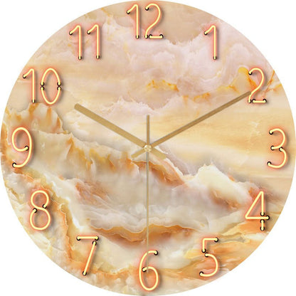 Modern Wall Clock | 11.8 in | Neon Numbers Blue Marble Design | LED Accent Timepiece | Brick by Brick