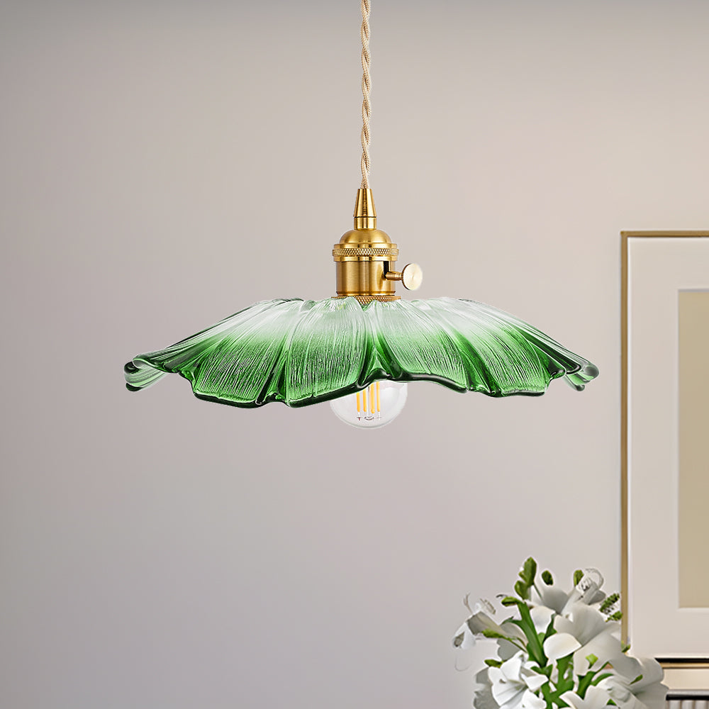 Vintage Floral Glass Pendant Light | Retro Elegance | Warm Glow | Adjustable Hanging | Brick by Brick