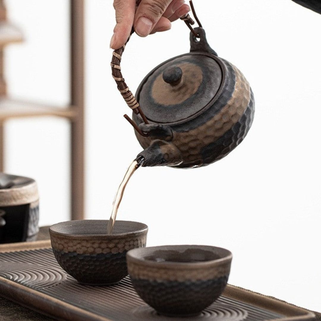 Japanese Pottery Tea Set | Wabi-Sabi Ceramic Design | Rustic Stone Texture | Brick by Brick