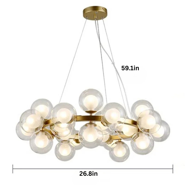 Modern Glass Pendant Chandelier | H59 in | LED Ceiling Light | Adjustable Hanging Lamp with Remote | Dimmable Indoor Lighting | Brick by Brick
