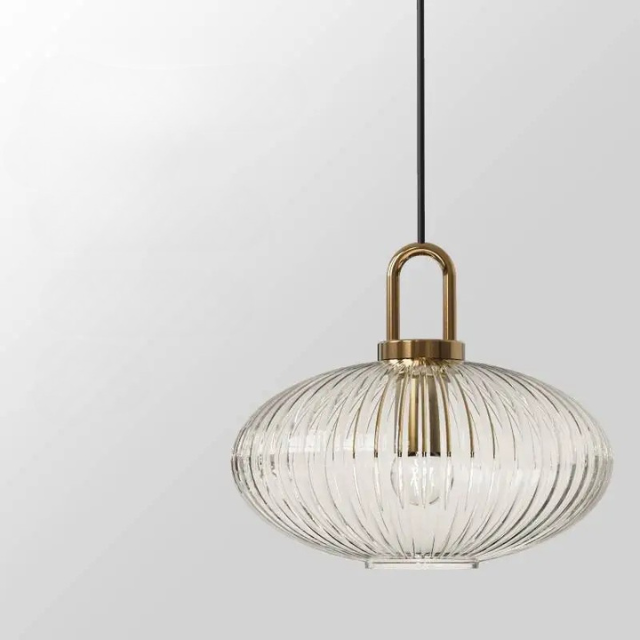 Modern Striped Glass Pendant Light | H10.2 - 12.6in |  Single Head Chandelier | Corrugated Chandelier | Brick by Brick