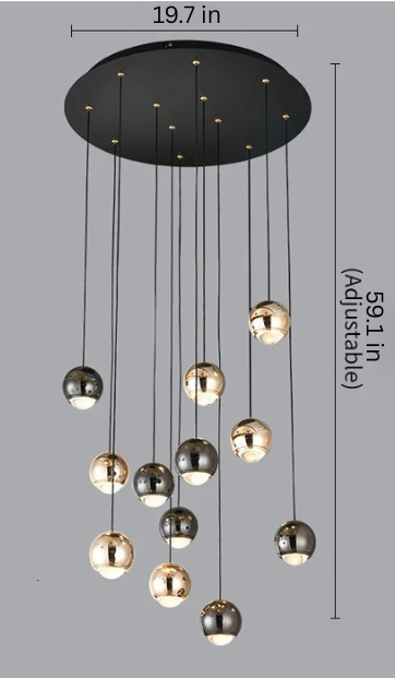Modern Crystal Pendant Chandelier | H 59.1 - 98.4 in | Black Gold LED Ceiling Light | Luxury Lighting | Brick by Brick