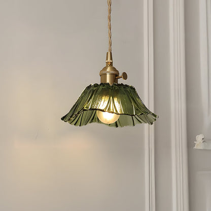 Vintage Floral Glass Pendant Light | Retro Elegance | Warm Glow | Adjustable Hanging | Brick by Brick