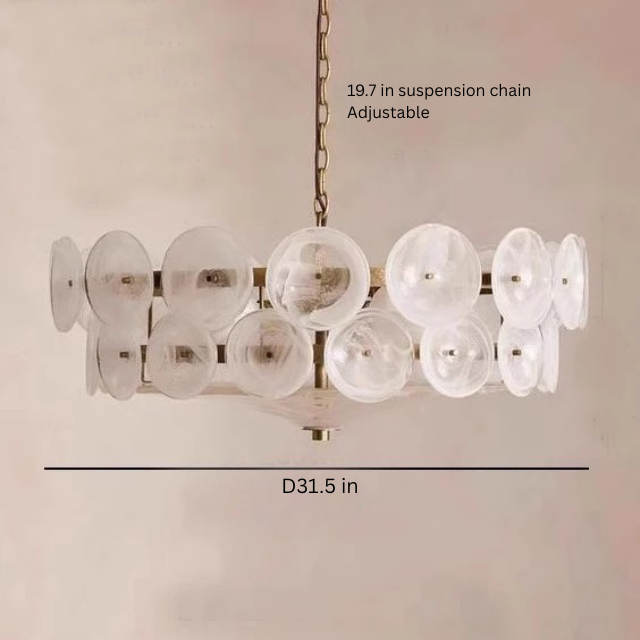 French Glass Pendant Chandelier | 23.6 in or 31.5 in| Glass Stone | Retro Nordic Style | Elegant Lighting Fixture | Brick by Brick