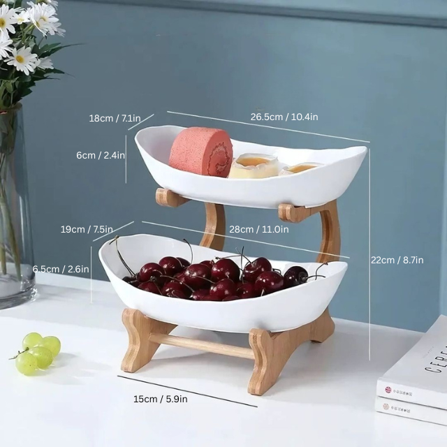 2 & 3 Tier Oval Fruit Bowl | 8.7 - 13.8 in | Space-Saving Fruit Stand | Modern Kitchen Storage Organizer | Brick by Brick
