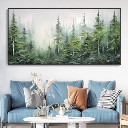 Mist Over Evergreens Wall Art | 46 - 110 in | Textured Forest Landscape Art | Nature-Inspired Wall Decor | Brick by Brick