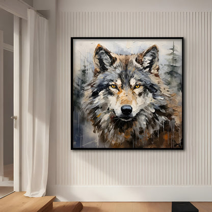 Alpha Presence | 23 - 63 in | Wolf Oil Painting | Textured Impasto Art | Square Canvas | Brick by Brick