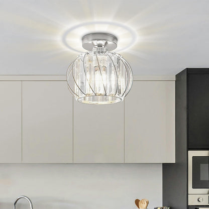 Modern Black Cage Ceiling Light | Iron Frame with Clear Glass Panels | E27 Bulb | Brick by Brick