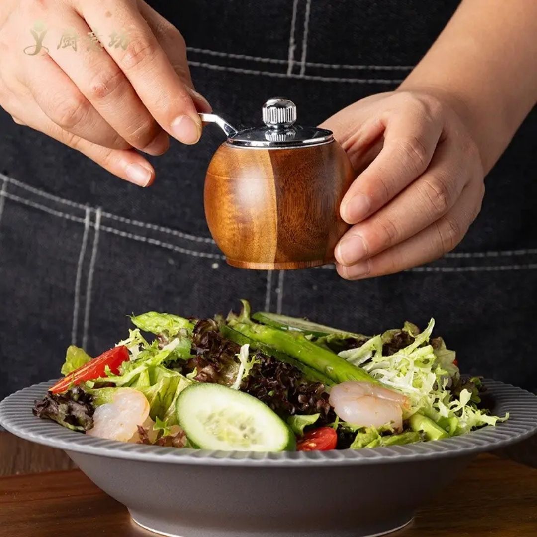 Wooden Salt and Pepper Grinder Set |  2.6 in × 2.2 in  | Adjustable Acacia Mills | With Base Stand | Brick by Brick