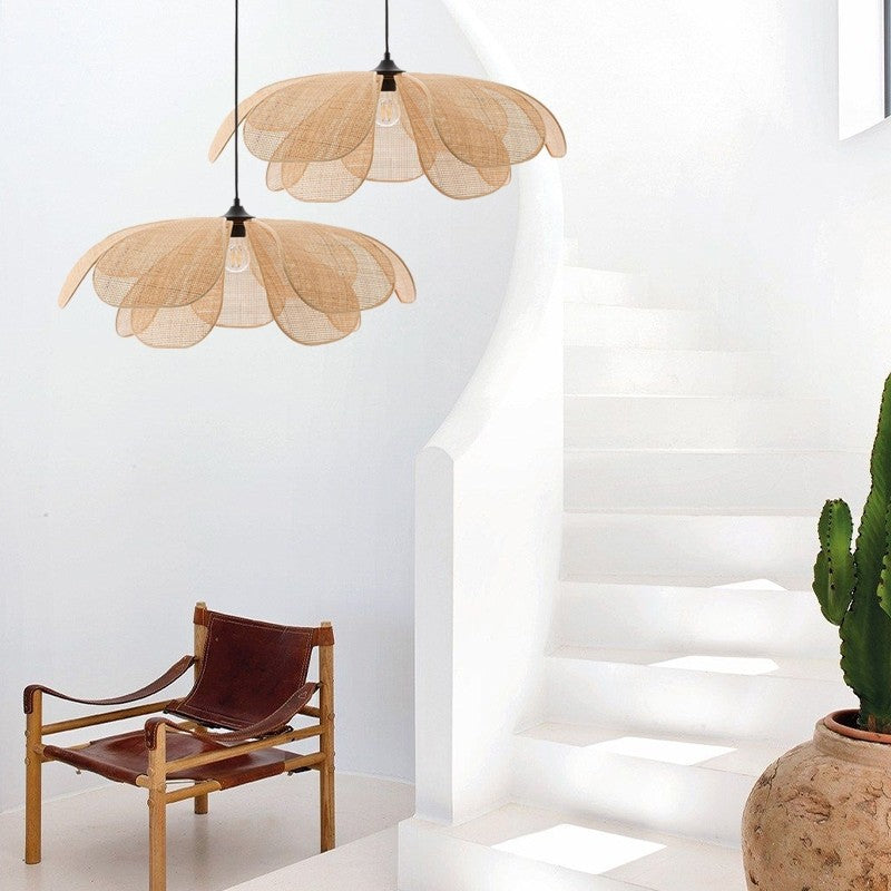 Rattan Petal Pendant Light | H11.02 in | Rustic Boho Ceiling Lamp | Natural Handmade Lighting | Brick by Brick