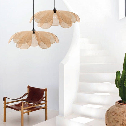 Rattan Petal Pendant Light | H11.02 in | Rustic Boho Ceiling Lamp | Natural Handmade Lighting | Brick by Brick
