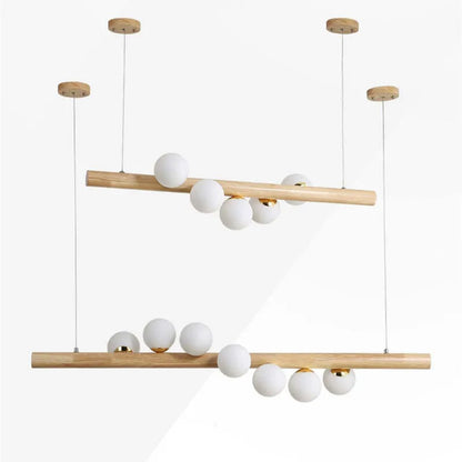 Glass Bubble Pendant Light | 31.5 - 47.2 in | Wood Walnut | Modern LED Ceiling Light | Living Room | Dining Room | Brick by Brick